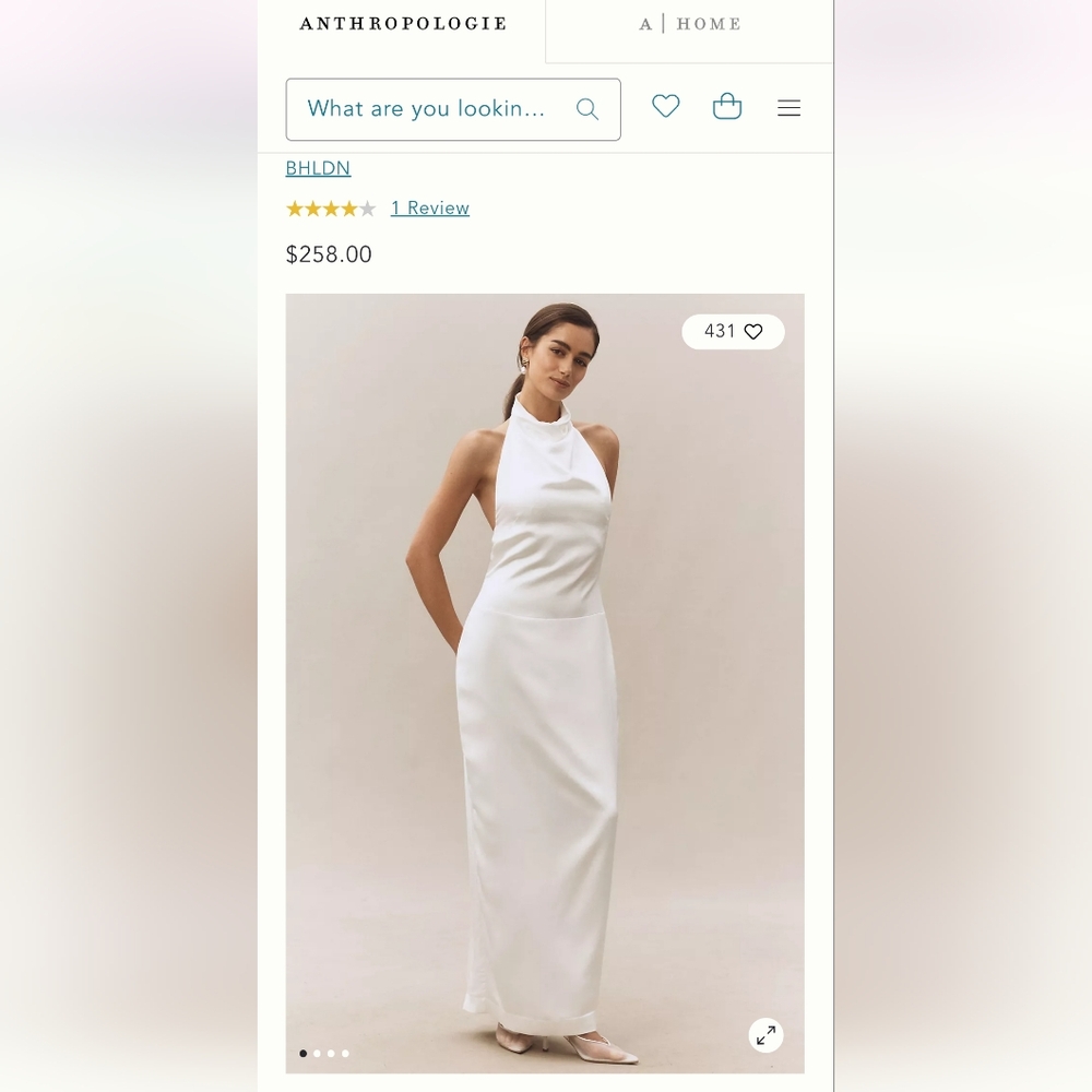 BHLDN Ivory Satin Halter Dress